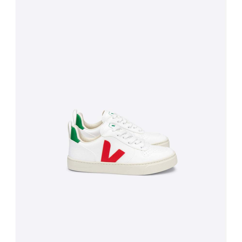 White/Red Kids\' Veja V-10 LACES CWL Shoes | AU 792QMA